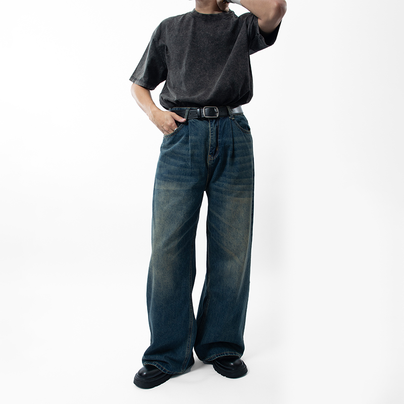 Washed Vintage Straight Wide-Leg Jeans