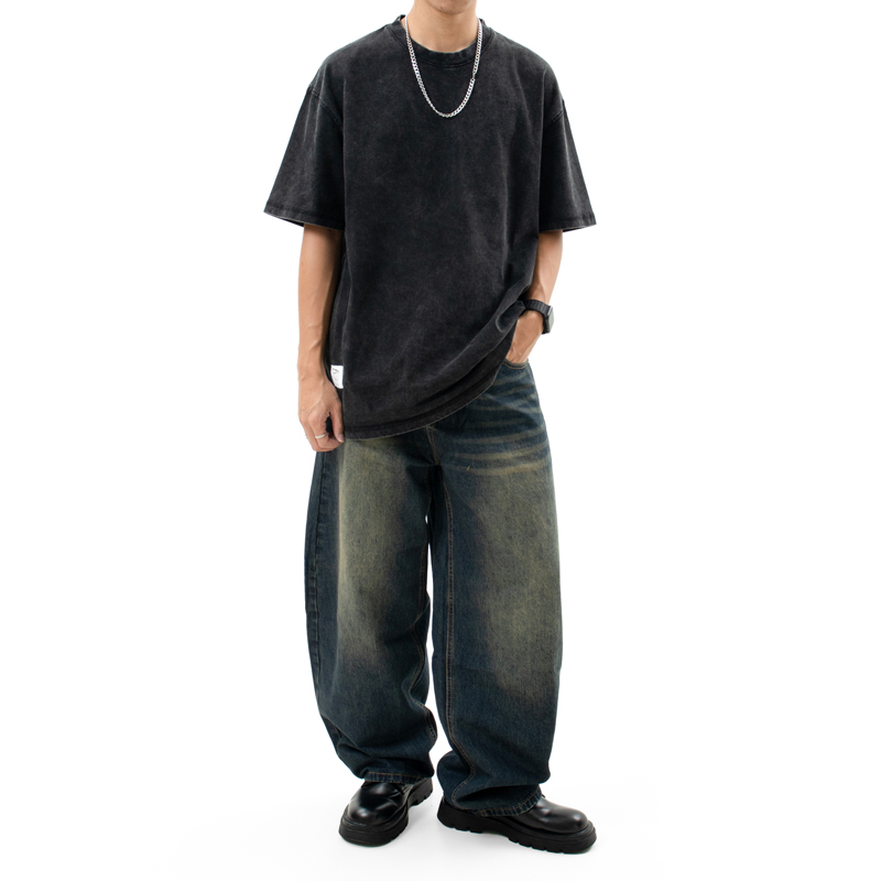 Washed Curved Wide-Leg Streetwear Jeans