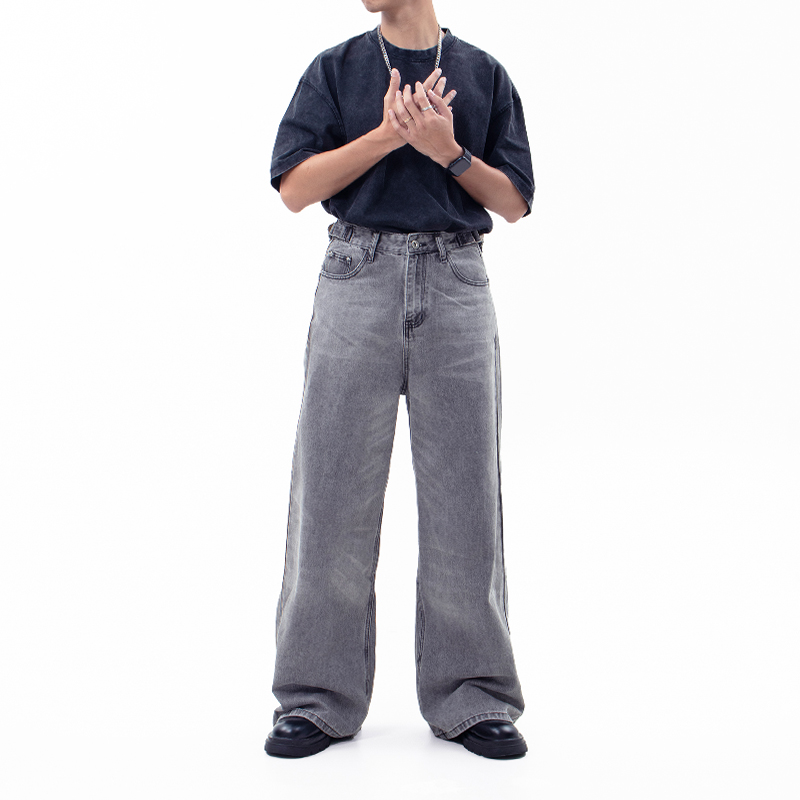 Adjustable Belt Straight Loose Jeans