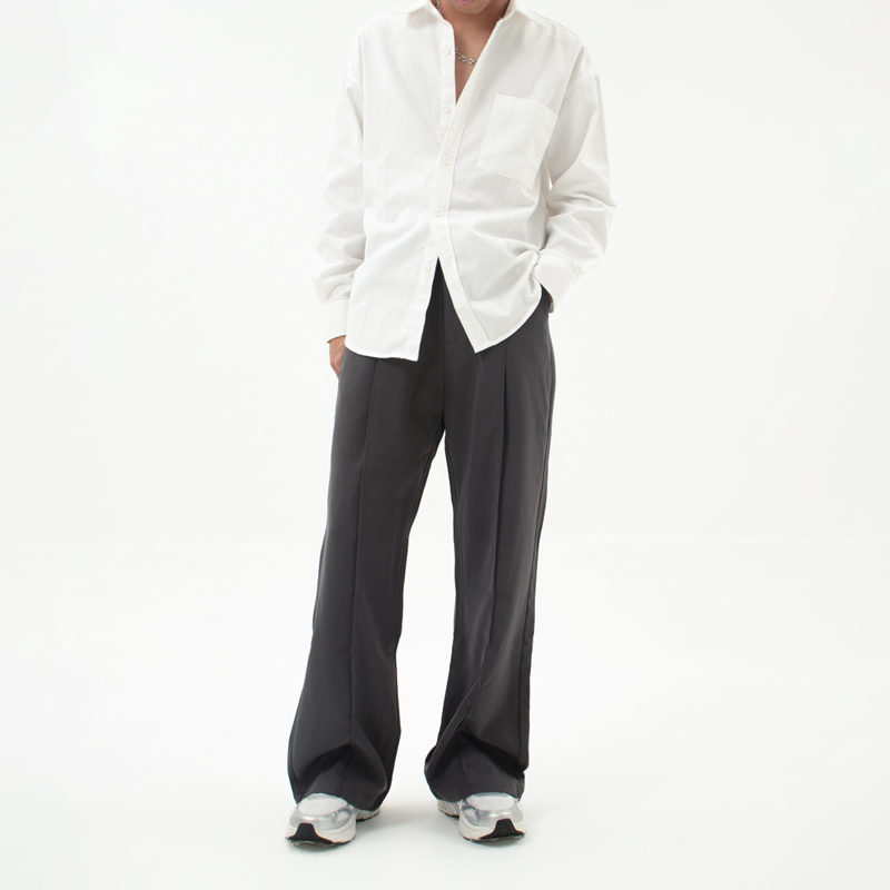 Straight-leg suit pants with mini adjustable belt